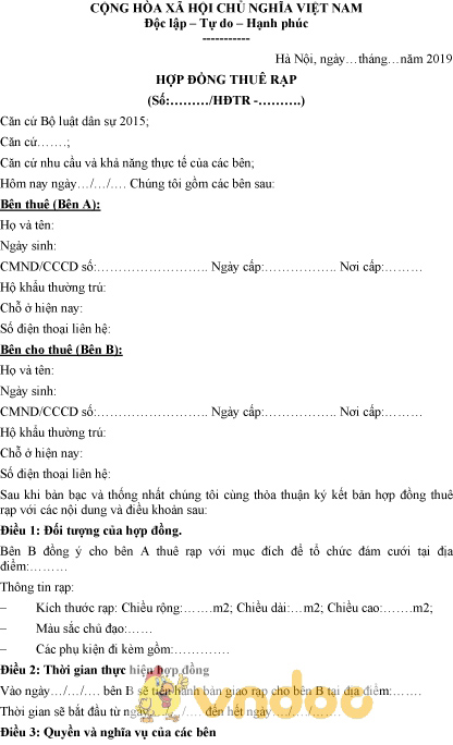 Mẫu hợp đồng thuê rạp