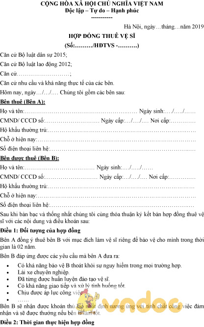 Mẫu hợp đồng thuê vệ sĩ