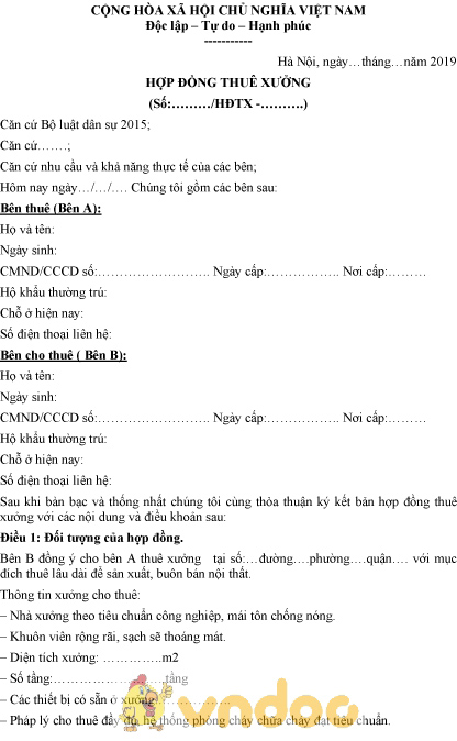 Mẫu hợp đồng thuê xưởng