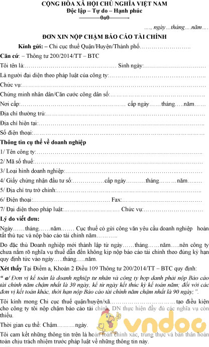 Mẫu đơn xin nộp chậm báo cáo tài chính
