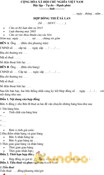 Mẫu hợp đồng thuê sà lan