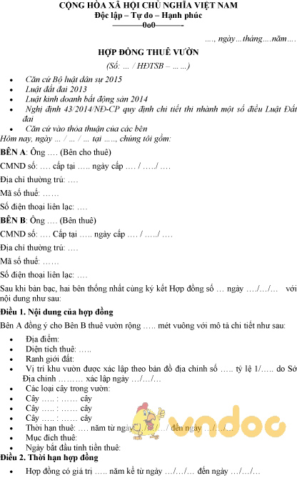Mẫu hợp đồng thuê vườn