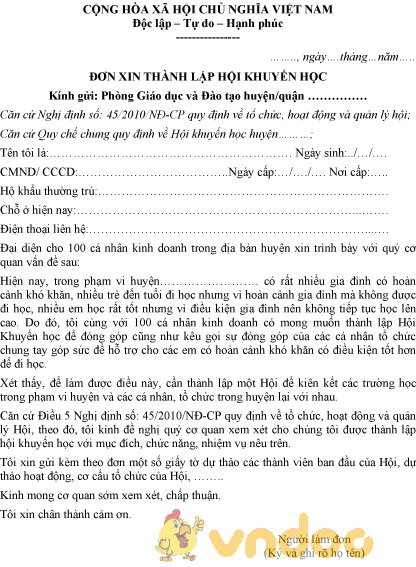 Mẫu đơn xin thành lập hội khuyến học