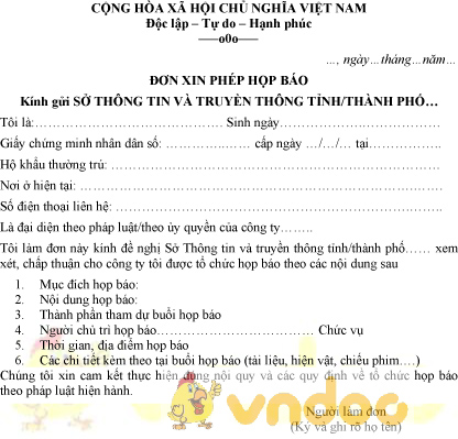 Mẫu đơn xin phép họp báo