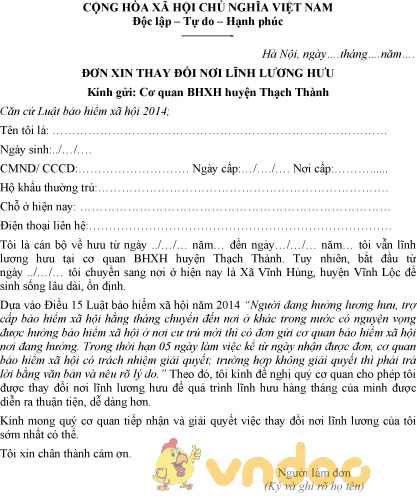 Mẫu đơn xin thay đổi nơi lĩnh lương hưu