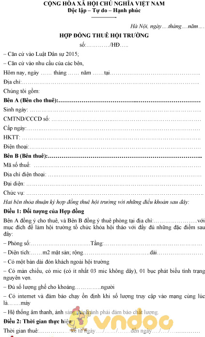 Mẫu hợp đồng thuê hội trường