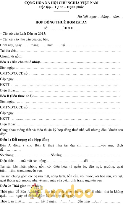 Mẫu hợp đồng thuê homestay
