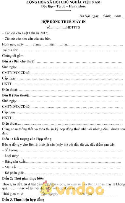 Mẫu hợp đồng thuê máy in