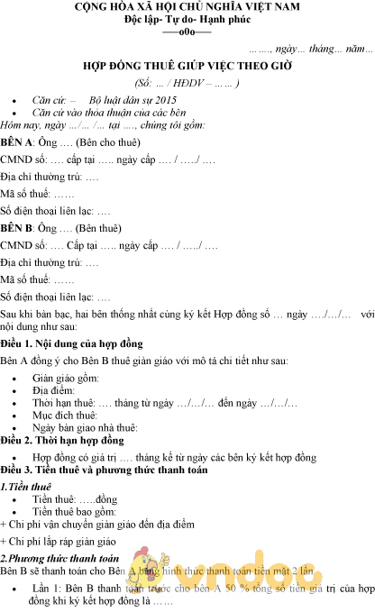 Mẫu hợp đồng thuê giàn giáo