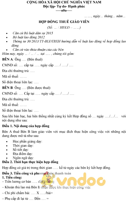 Mẫu hợp đồng thuê giáo viên nước ngoài