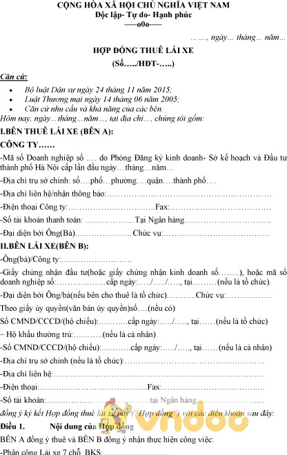 Mẫu hợp đồng thuê lái xe