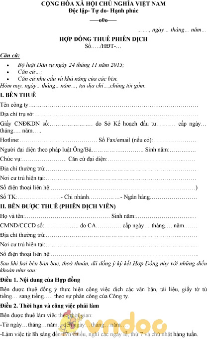 Mẫu hợp đồng thuê phiên dịch