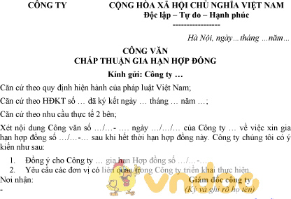 Mẫu công văn chấp thuận gia hạn hợp đồng