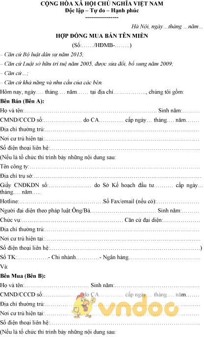 Mẫu hợp đồng mua bán tên miền