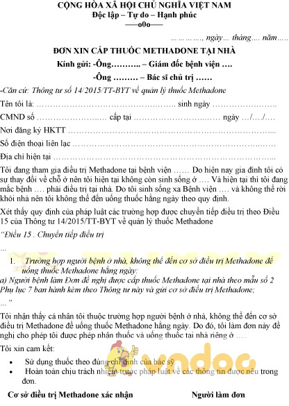 Mẫu đơn xin cấp thuốc tại nhà