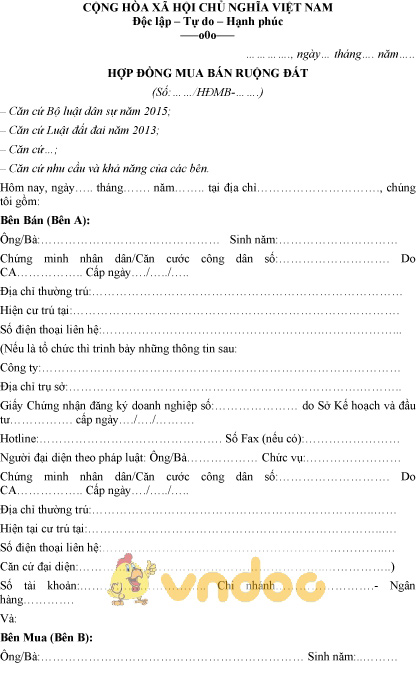 Mẫu hợp đồng mua bán ruộng đất
