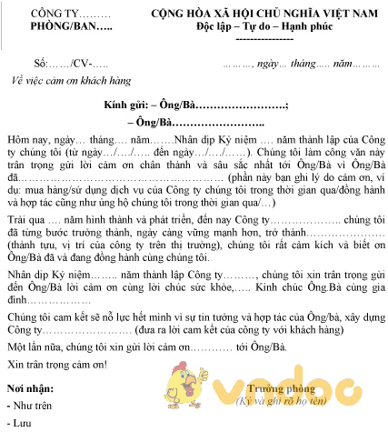 Mẫu công văn cảm ơn khách hàng