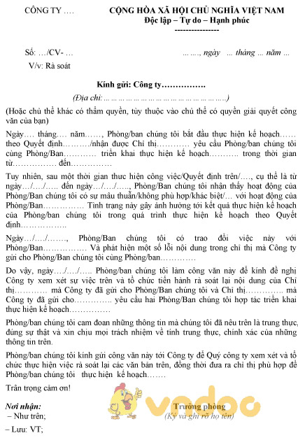 Mẫu công văn rà soát