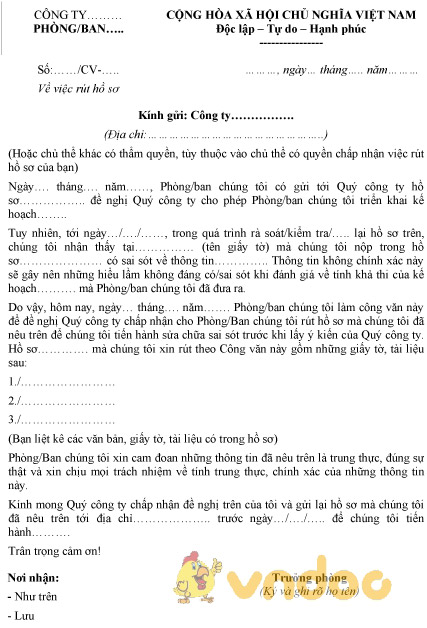 Mẫu công văn rút hồ sơ