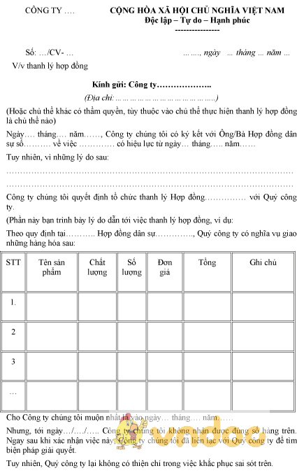 Mẫu công văn thanh lý hợp đồng