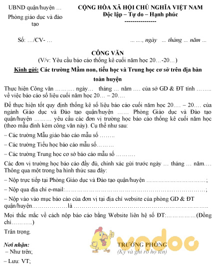 Mẫu công văn yêu cầu báo cáo