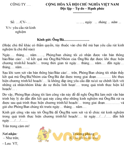 Mẫu công văn yêu cầu rút kinh nghiệm