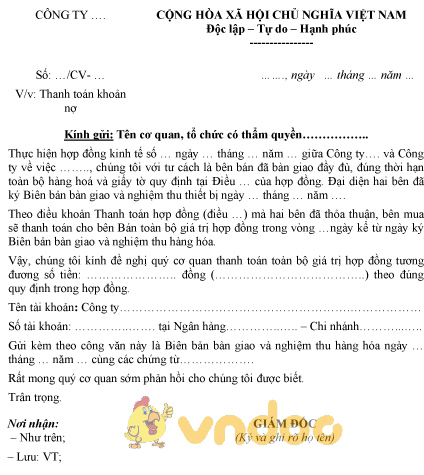 Mẫu công văn yêu cầu thanh toán