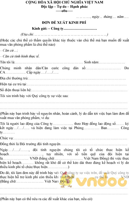 Mẫu đơn đề xuất kinh phí