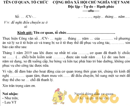 Mẫu công văn điều chuyển xe ô tô
