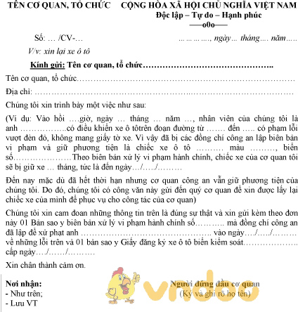 Mẫu công văn xin lại xe ô tô