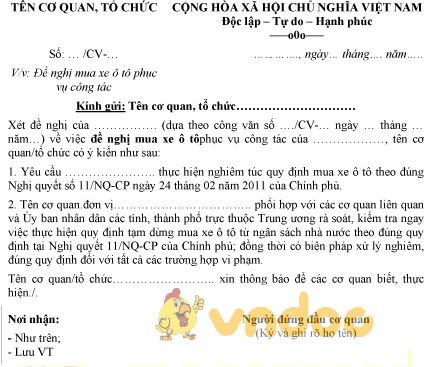 Mẫu công văn xin mua xe ô tô