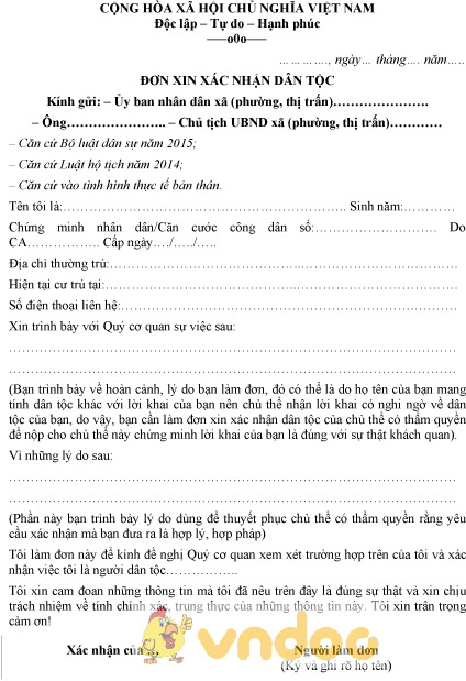 Mẫu đơn xin xác nhận dân tộc