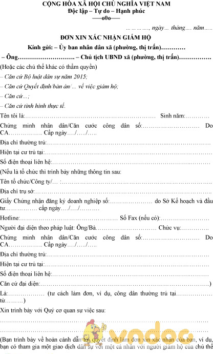 Mẫu đơn xin xác nhận giám hộ