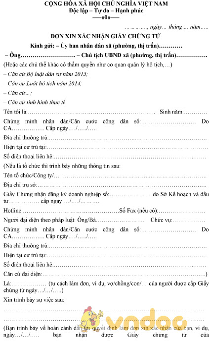 Mẫu đơn xin xác nhận Giấy chứng tử