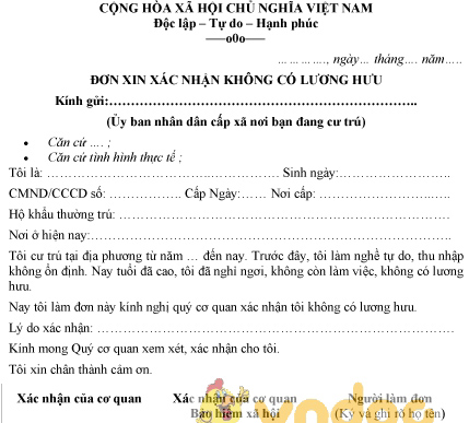 Mẫu đơn xin xác nhận không có lương hưu