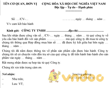 Mẫu công văn cam kết bảo hành