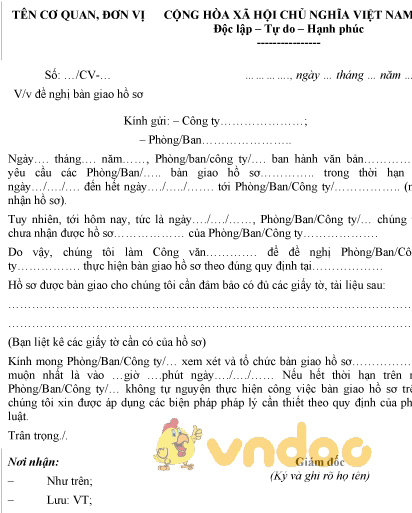 Mẫu công văn đề nghị bàn giao hồ sơ