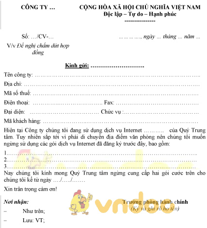 Mẫu công văn đề nghị chấm dứt hợp đồng