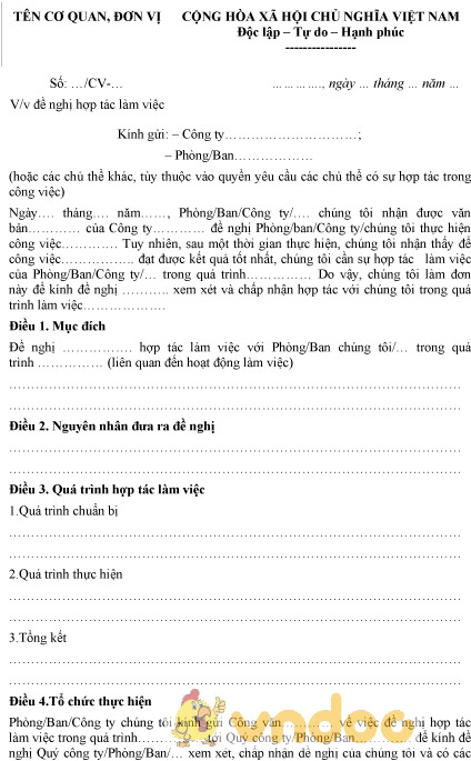 Mẫu công văn đề nghị hợp tác làm việc