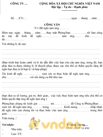 Mẫu công văn đề nghị tạm ứng tài sản