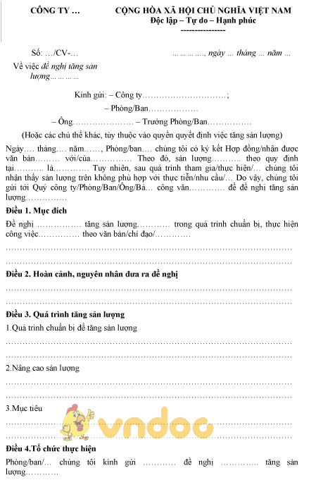 Mẫu công văn đề nghị tăng sản lượng
