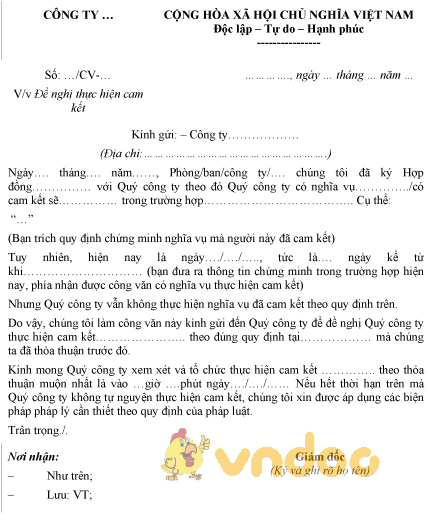 Mẫu công văn đề nghị thực hiện cam kết