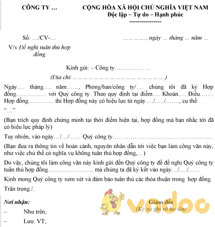 Mẫu công văn đề nghị tuân thủ hợp đồng