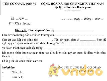Mẫu công văn khen thưởng