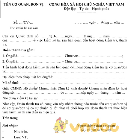 Mẫu công văn kiểm kê tài sản