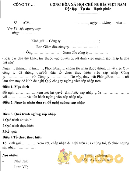 Mẫu công văn ngừng sáp nhập