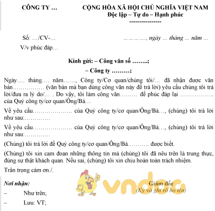 Mẫu công văn phúc đáp