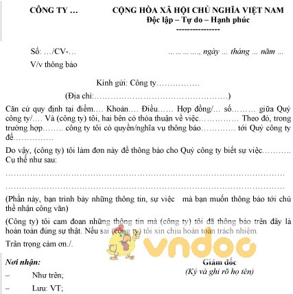 Mẫu công văn thông báo