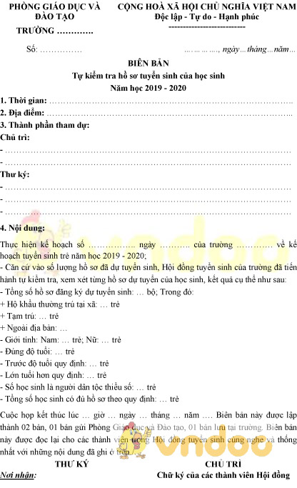 Mẫu biên bản tự kiểm tra hồ sơ tuyển sinh năm học 2019-2020