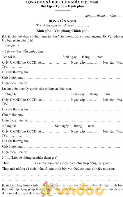 Mẫu đơn kiến nghị của tập thể